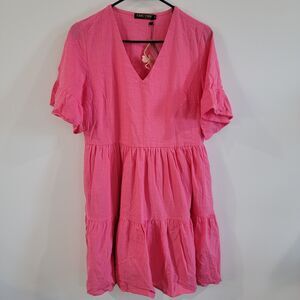 Fancy Inn Womens Knee Length Dress Size Medium Pink Tiered Boho Cottagecore